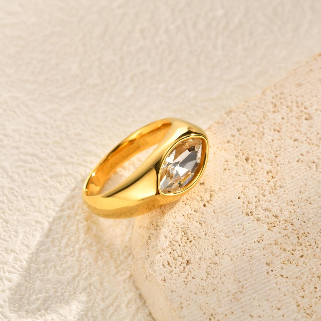 Pferdeauge Siegelring, Zirkonia Vergoldeter Ring für Damen, Edelstahl, Hypoallergener kleiner Finger Ring Wasserdicht