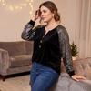 Women's V-Neck Long Sleeve Blouse with Sequins and Button Front for Casual Wear