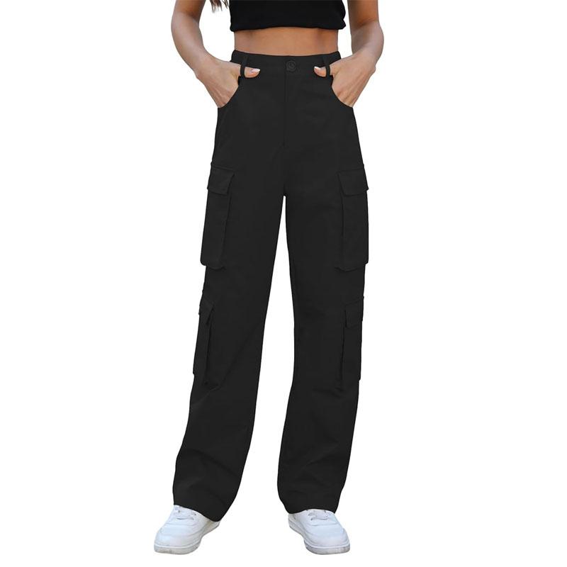 Women High Waisted Cargo Pants Y2K Trousers Wide Leg Casual Pants with 8 Pockets
