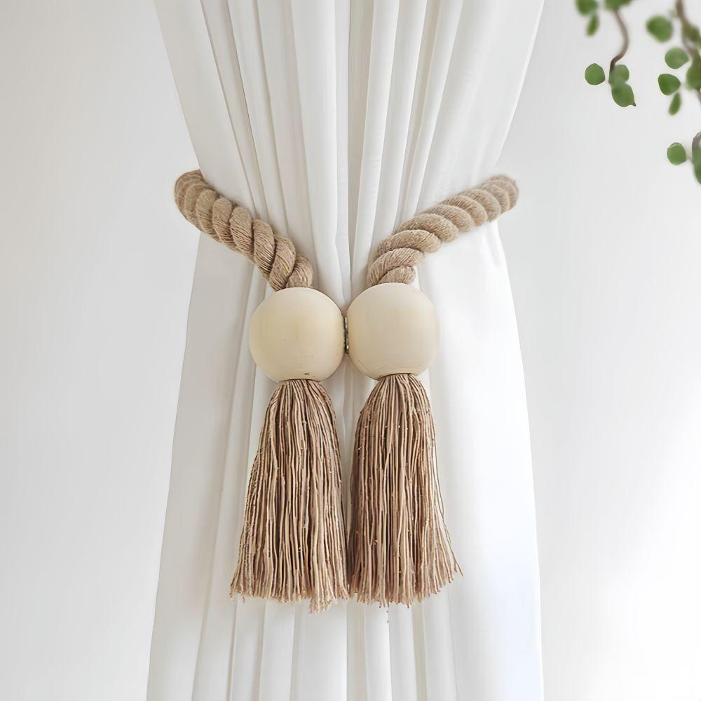 Elastic Band Curtain Tieback Solid Wood Window Curtain Buckles Curtain Rope Holders Living Room