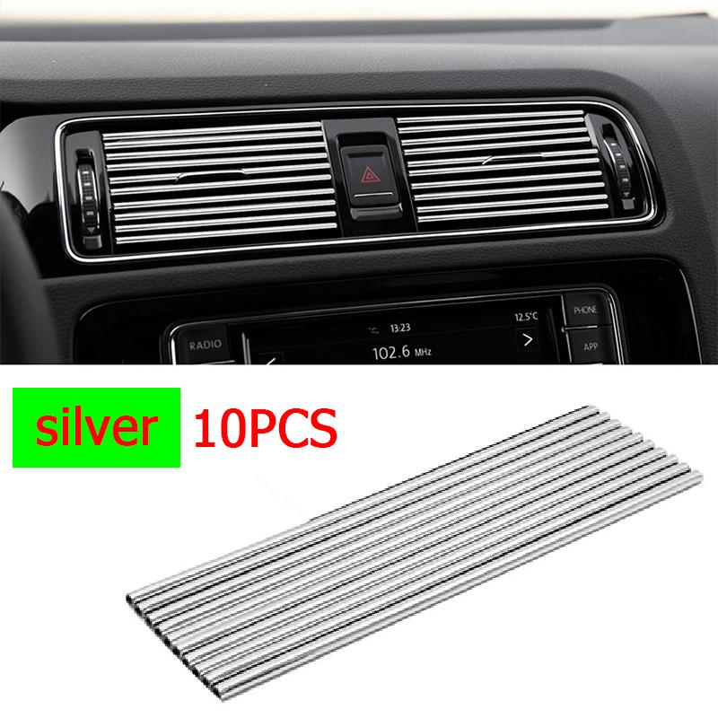 10Pcs Colorful Car Air Conditioner Vent Outlet Trim Decor Strips U Shape Moulding PVC  Colorful Shiny Car Trim Strips Decoration