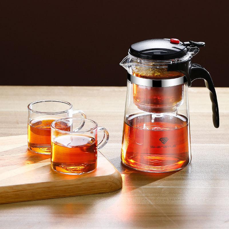 Glass Coffee Pot Teapot with Removable Infuser,Clear Tea Kettle with One Button Press Filter Loose Leaf Brewing Coffee Maker