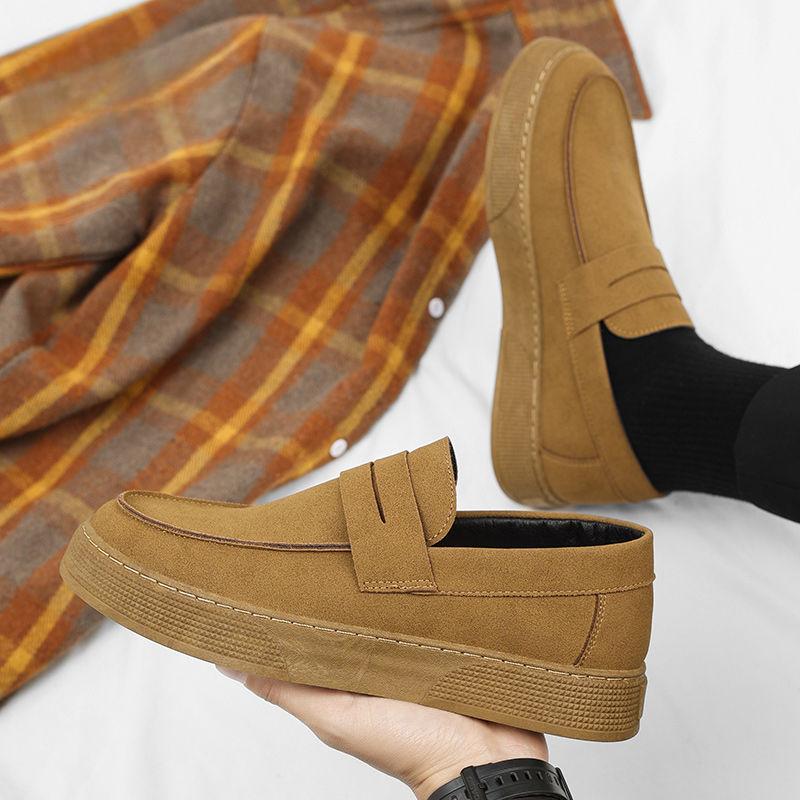 

Мужская повседневная обувь из мягкой замши на толстой подошве, с круглым носком, кожаная обувь, мокасины-лоферы, платформа с увеличением высоты, слипоны, ретро 44