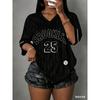 Summer Trend Style Girls' Fashionable V-Neck Short Sleeve T-Shirt Letter & Number Print Women's Casual Sport T-shirt Tops Tee