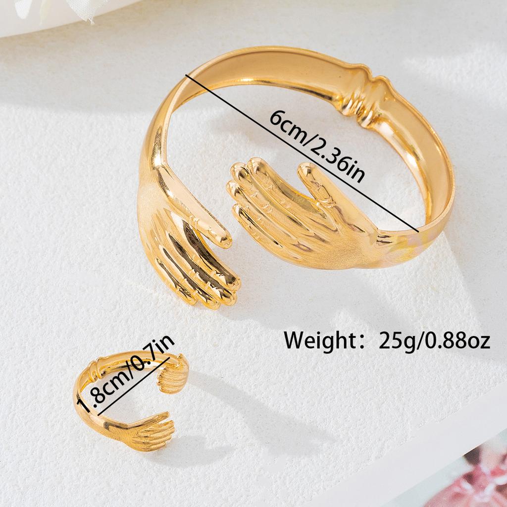 2 PCS/Set Vintage Palm Irregular Metal Jewelry Rings Bracelet Sets for Women Girls Creative Design Sense Sets Jewelry