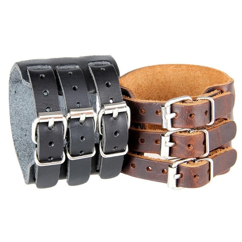 Punk Styles Adjustable Leather Cuff Bracelet For Men Sturdy Wide Wristband Fashion Accessory