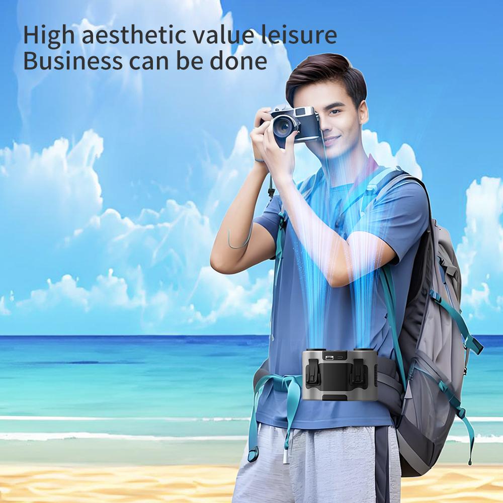 20000mAh Outdoor Portable Waist Fan Hanging Neck Fan Strong Wind with Power Bank LED Lighting for Sports Courier Outdoor Working