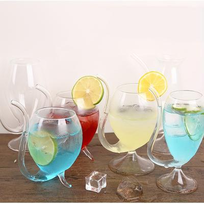 Insulated Hand-Blown Glass Stemware with Drinking Tube, Reusable Multipurpose Clear Beverage Glasses for Cocktails, Juice, - 10.14oz Capacity