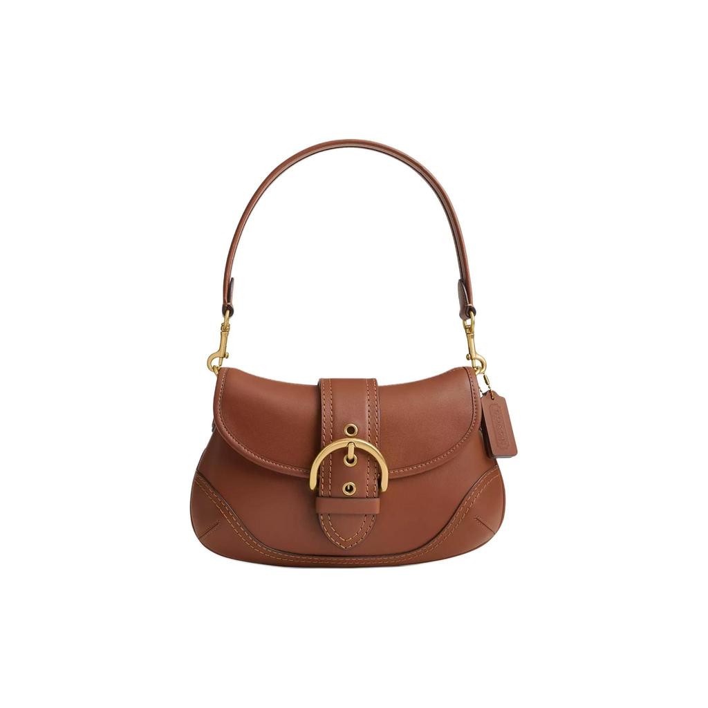 Coach Soho 26 Logo Recycled Leather Shoulder Tote Bag Medium Women Handbags Saddle CR699-B4L4A