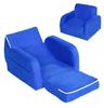 2 In 1 Kids Armchair Sofa Bed Fold Out Padded Wood Frame Bedroom Blue