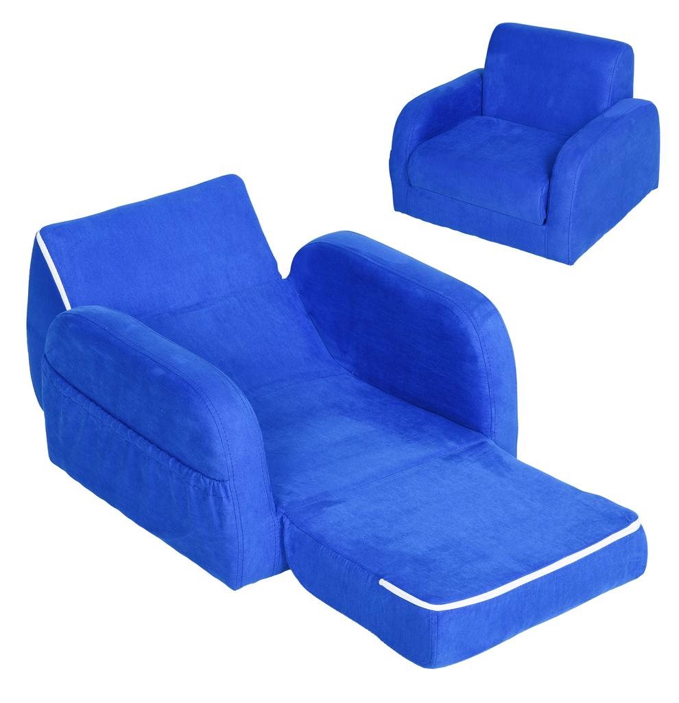 2 In 1 Kids Armchair Sofa Bed Fold Out Padded Wood Frame Bedroom Blue
