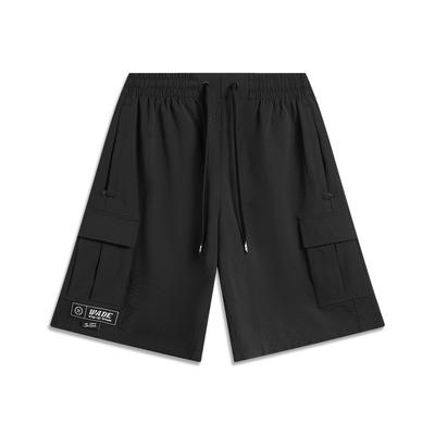 Li Ning סדרת כדורסל מכתב מכנסיים קצרים עם שרוך מותן בינוני נושמים רב-תכליתיים קז'ואל גברים מכנסיים קצרים שחור AKSV019-1