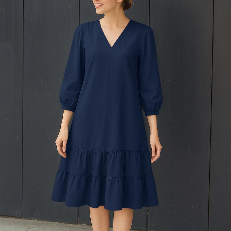 

ZANZEA Женское повседневное платье с V-образным вырезом, однотонное, с рукавами 3/4, свободного кроя 5XL темно-синий