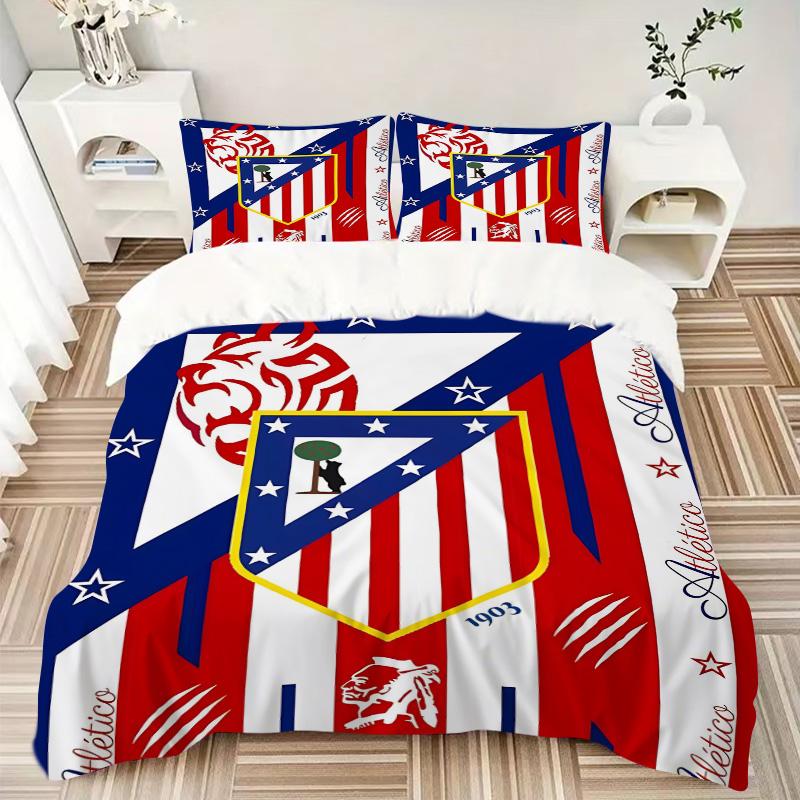 Atletico Madrid Crest Print 3Pcs Bedding Setduvet Cover With 2 Bedropillowcase Home Birthday Gift