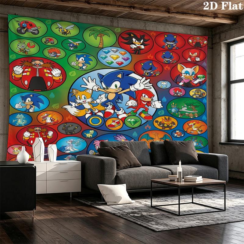 Sonic Hedgehog Wall Tapestry Aesthetic Wall Hanging Printed Fabric Blanket Decorative Tapestries For Bedroom Living Room Home Decor