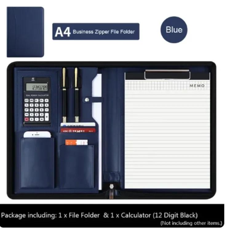 PU Leather Business with Zipper All-in-One Presentation Slot of Portfolio Solar Calculator and Card Storage Writing Pad