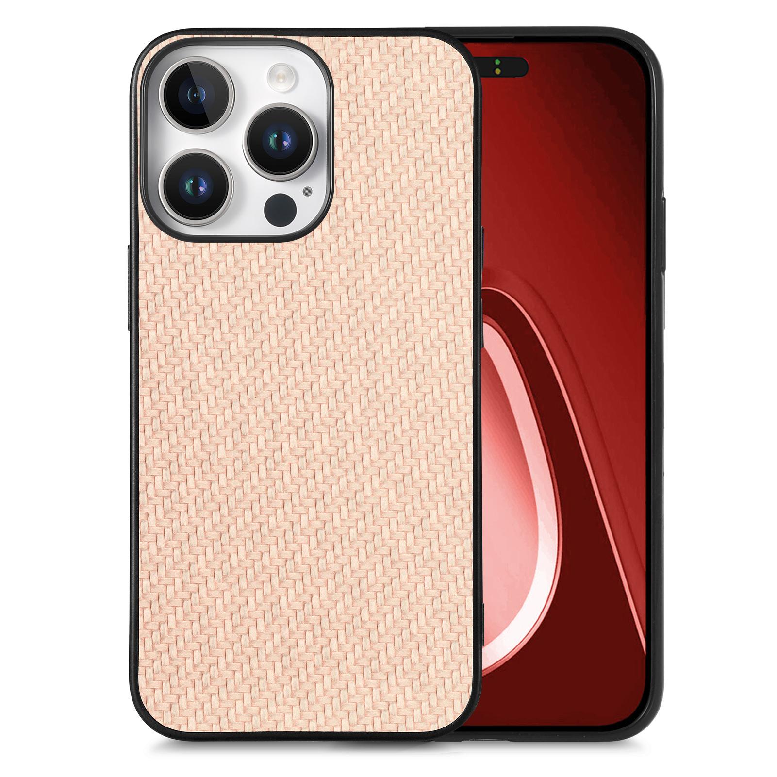 

Для iPhone 16 Pro Чехол Текстура углеродного волокна ПУ+ПК+ТПУ Чехол для телефона Apricot