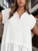 Womens V Neck Sweatshirt Dress Short Sleeve Oversized Patchwork Mini Dress