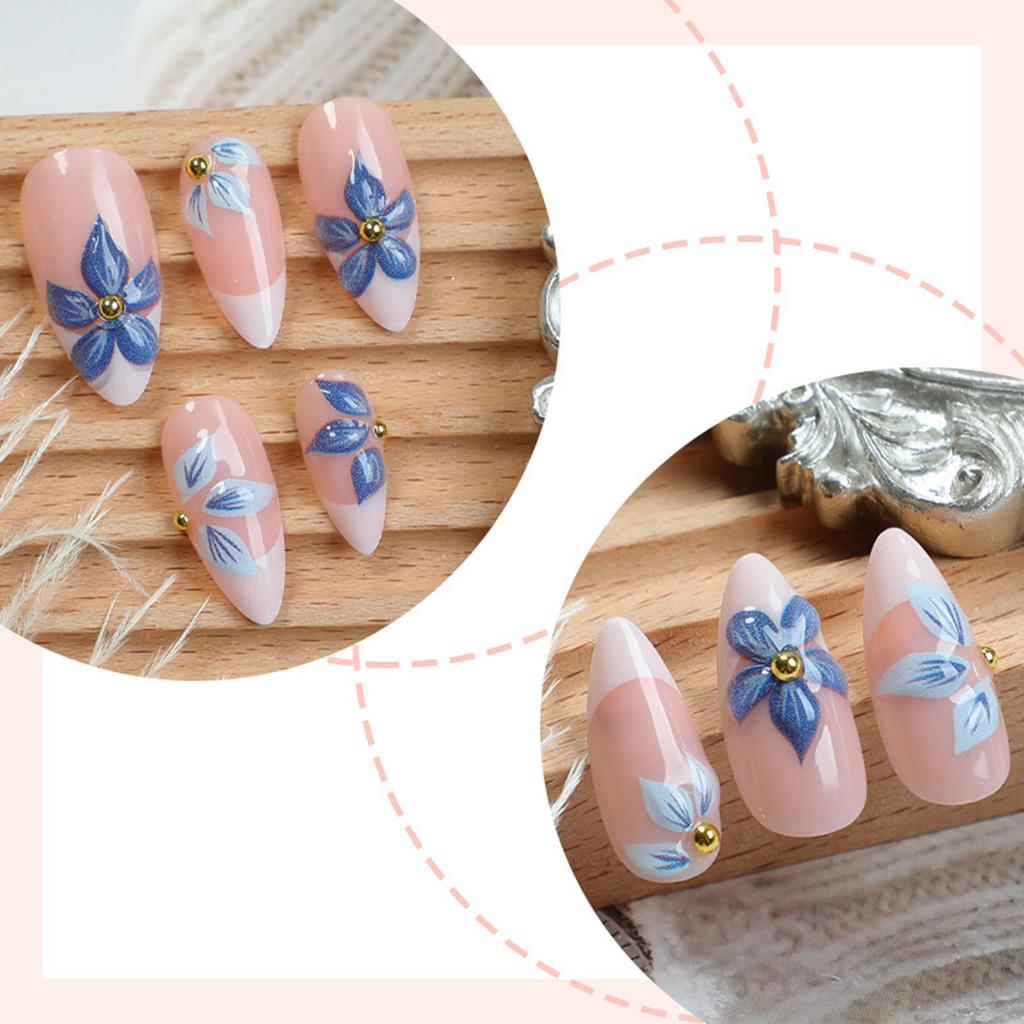 24Pcs French Embossed Flower Faux Nails Press ON Nails Women Daily Wear Wearable False Nails Wearable Artificial Woman Nail Tips