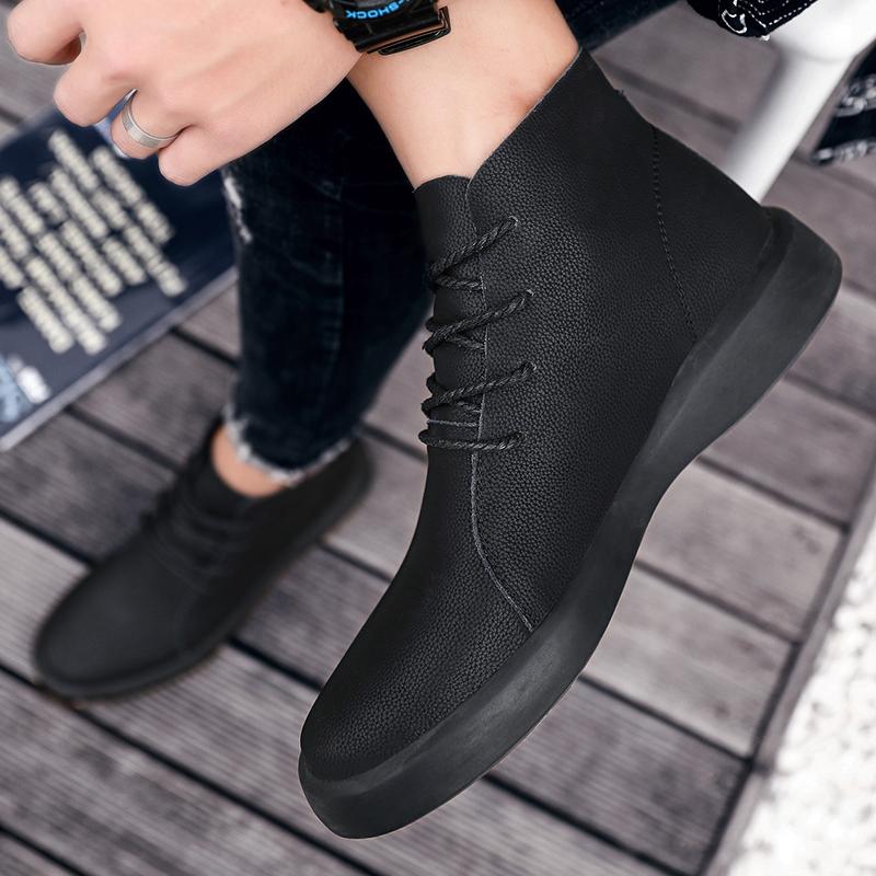 New Luxury Genuine Leather Lace Up Mid Top Boots Men Chelsea Boots Motorcycle Outdoor Cow Sole Shoes British Work Shoes Male