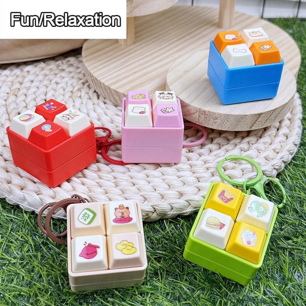 DIY Keyboard Finger Keyboard Caps Cartoon Four-square Keychain New Clicker Toy