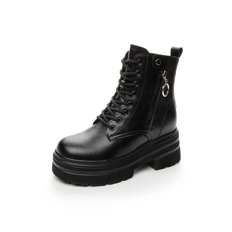 2026 autumn and winter new women's boots inner height increase thick-soled medium tube versatile small short boots British Martin boots