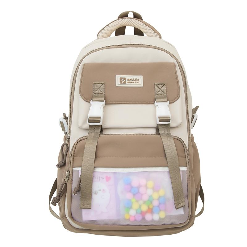 

Школьный рюкзак в студенческом стиле с цветными блоками, легкий рюкзак с защитой от декомпрессии для девочек хаки