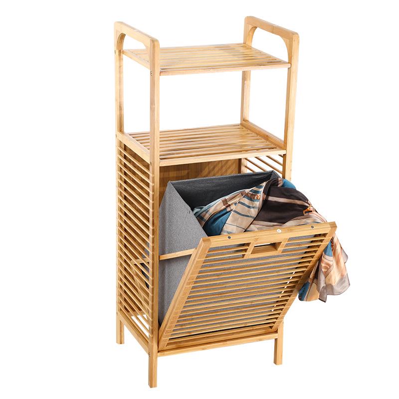 Bamboo Fabric Laundry Basket with Three-Layer Storage Rack and Wall-Mounted Storage Feature