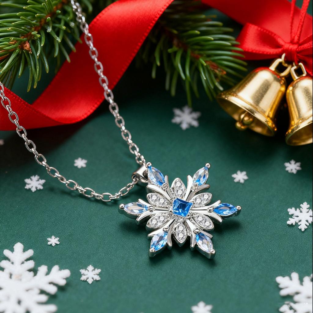 Blue Snowflake Pendant Necklace for Women Elegant Fashion Jewelry Gift for Her