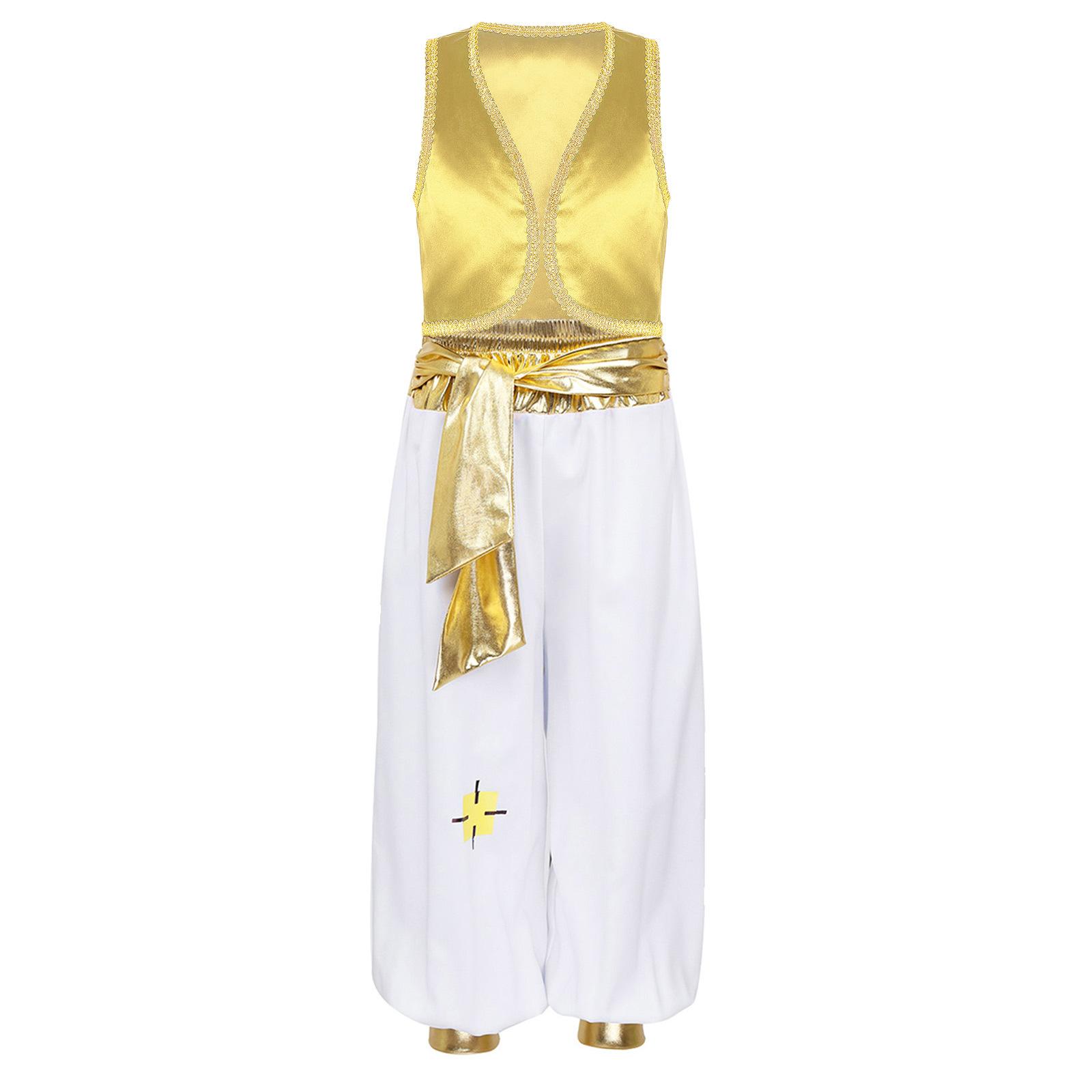

Boys Arabian Prince Halloween Costume Open Front Waistcoat Elastic Waistband Pants Braided Trimming Cosplay Outfit 15-16 Years жовтий