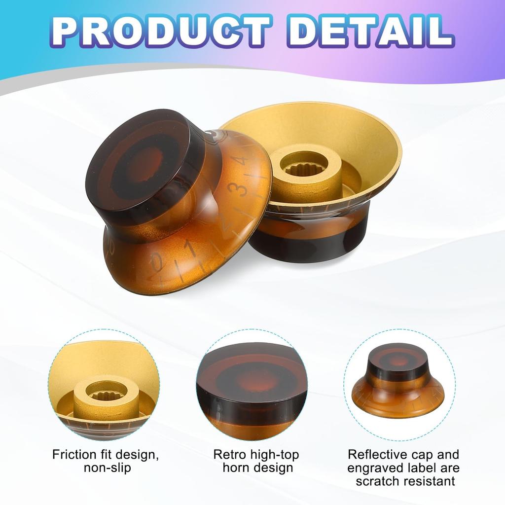 uxcell 4pcs Guitar Top Hat Bell Knobs Amber Volume Tone Control Knobs for Electric Guitars and Basses