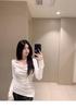 Korean Dongdaemun 2024 Women's Sexy One-Shoulder Slit Slim T-Shirt, Long-Sleeved & Feminine