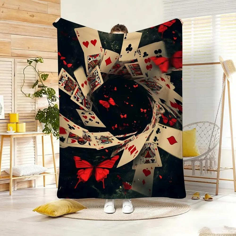 Art D-Dark Red Butterfly Poker Throw Lightweight Flannel Blanket Soft Skin-friendly for Summer Cooling