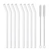 8 ks skleněných brček opakovaně použitelných brček na pití o průměru 8 palců, skleněná brčka na nápoje, smoothie, koktejlové barové příslušenství, brčka se štětci