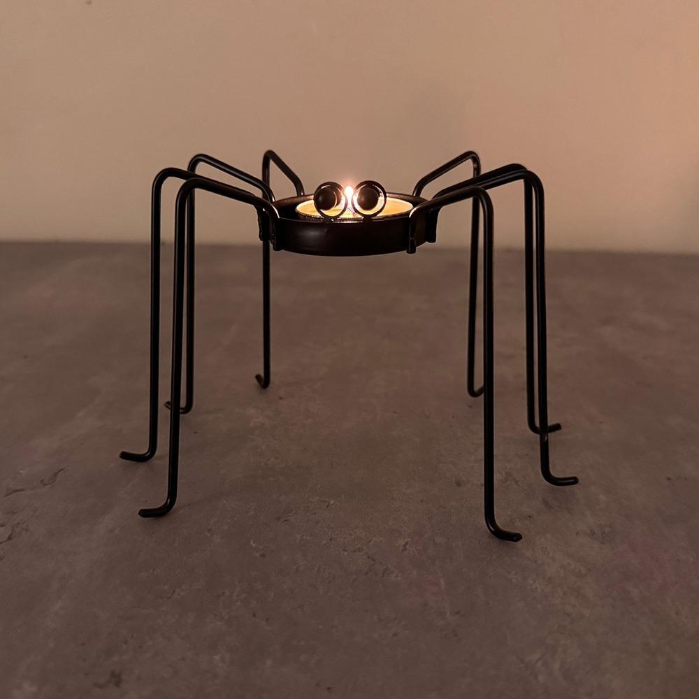 2 Piece Gothic Style Halloween Spider Candlestick Rust-proof Stable Halloween Tealight Rack Iron Black Tealight Stand