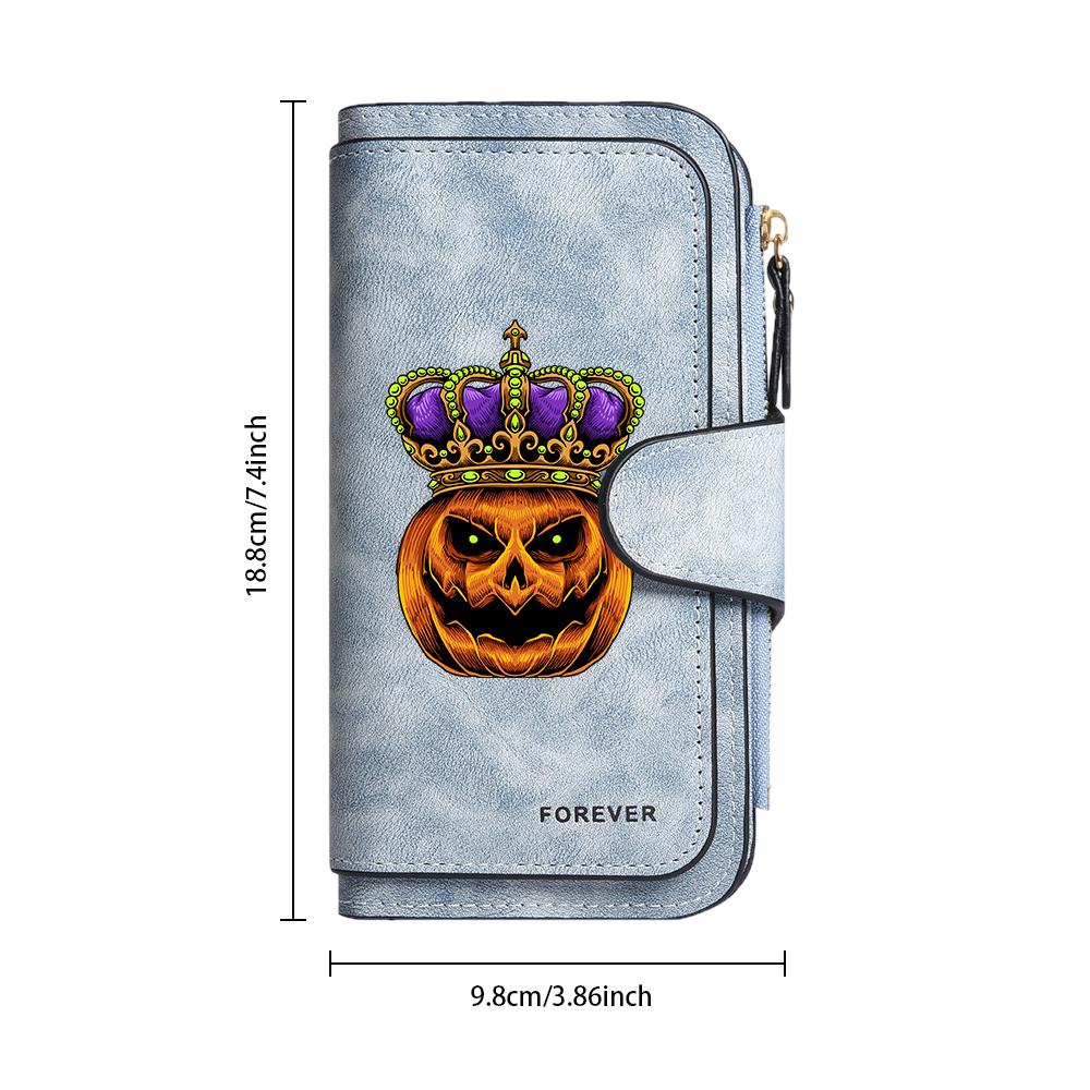Halloween Crown Pumpkin Pattern Long Wallet for Daily Use