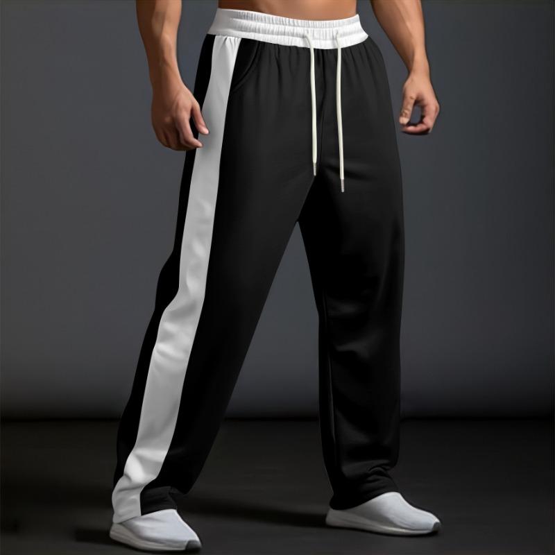 Fashion trousers men's trousers autumn and winter splicing colour collision loose straight drawstring casual trousers men
