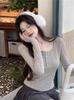 Y2k Slim Fit U-hals Knopenlijst T-shirt Dames Herfst Winter Ondergoed Korte Stijl Basis T-shirt Trendy Lange Mouw Pit Tops