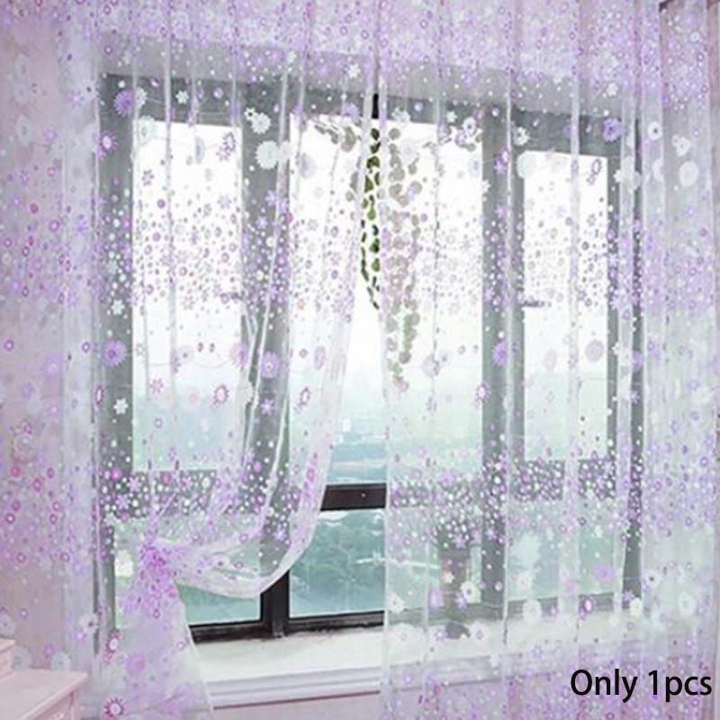 Country Style Floral Print Curtains Decorative Sheer Tulle Multiple Colors 106/79in
