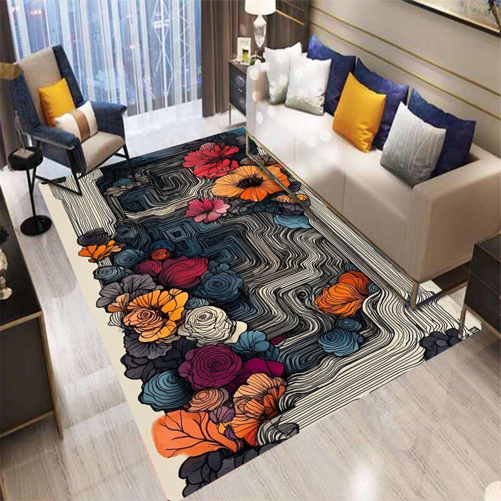 Color Flowers Retro Bohemian Style Carpet Living Room Sofa Bedroom Kitchen Entrance Door Mat Non-Slip Washable Home Decor Rug