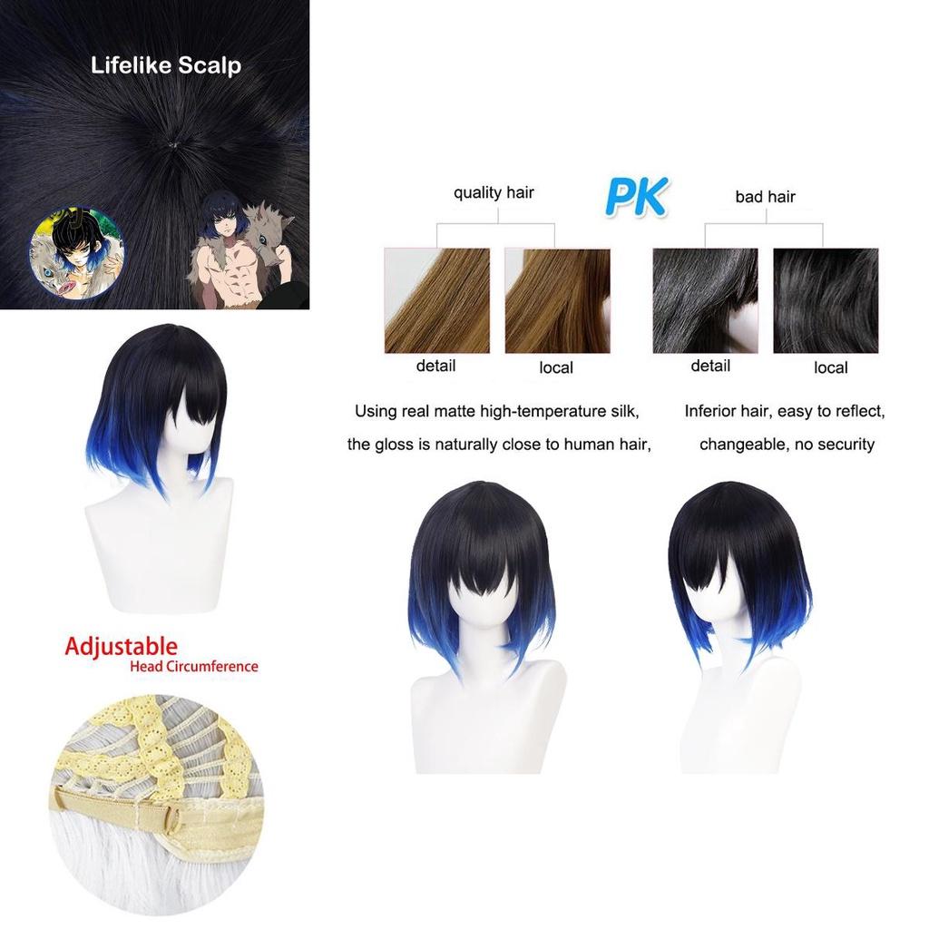 Demon Slayer Hashibira Inosuke Wig Soft And Heat-resistant Synthetic Silk Fiber For Cosplay Halloween Carnival And Comic Con