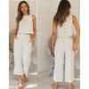 V-neck Vest Wide Leg Pants Two-Piece SETV Collar Vest Loose Pants Two-piece Set
