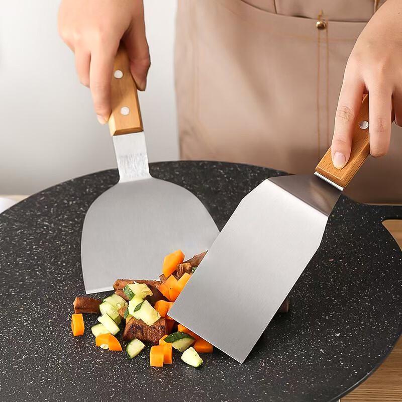 Stainless Steel Cooking Spatula Set with Wooden Handle