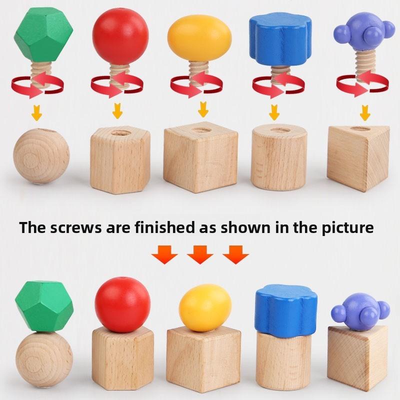 Wooden Montessori Early Learning Screw Building Blocks Shape Toy For Kids Handeye Coordination Development