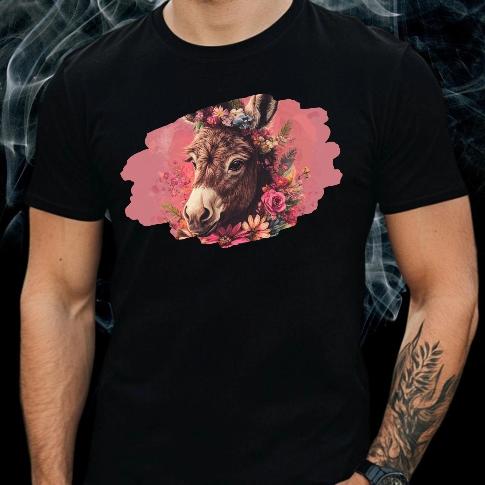 T-Shirt Herren Esel mit Blumen Motiv Baumwolle Größe S bis 5XL L