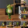 Frog Musician Statue Hand-Engraved Frog Ornament with UV Coating Mini Resin Figurine
