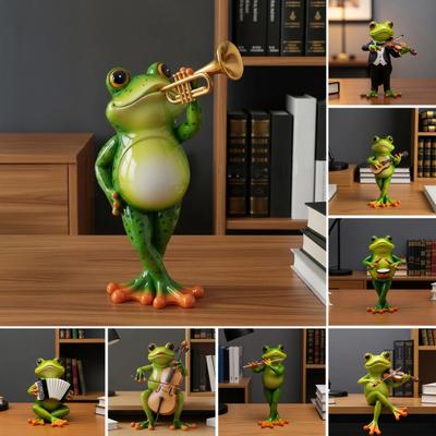 Frosch Musiker Statue Handgraviertes Frosch Ornament mit UV-Beschichtung Mini Harzfigur