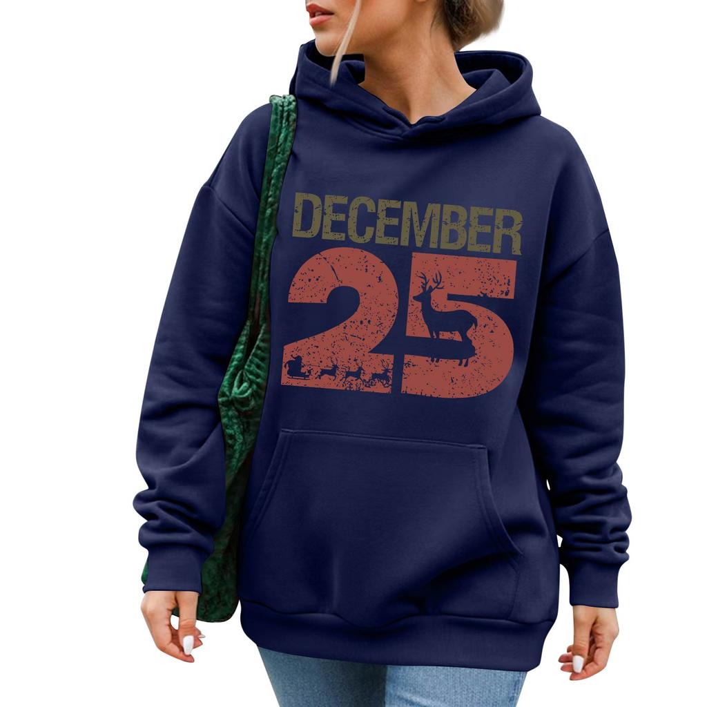 Damenmode Lässig Langarm Bedruckt Rundhals Kapuzenpullover Pullover Top