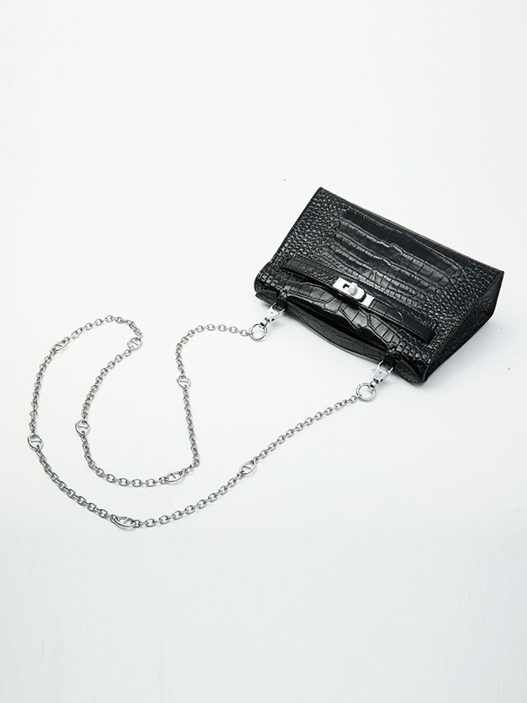 2025 Women's Genuine Leather Mini Handheld Bag - Crocodile Pattern Chain Shoulder Kelly Bag