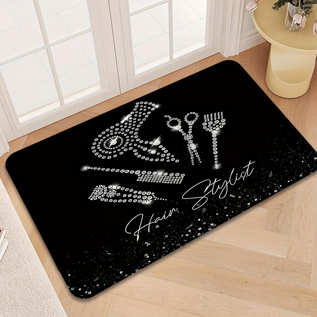 Hairdresser Tools Print Welcome Doormat, Non Slip Floor Mat for Kitchen Hallway and Bedroom, Machine Washable Salon Decor